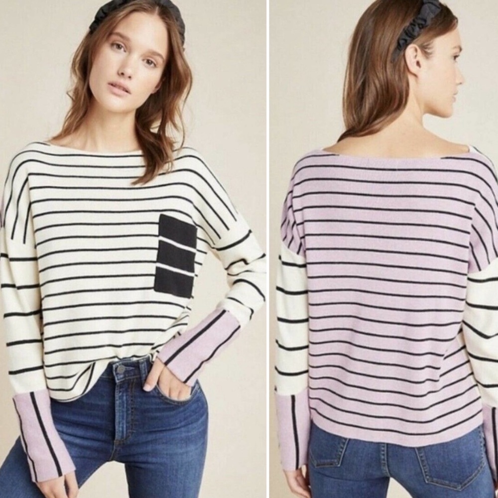 Anthropologie Faye Colorblock Stripe Boatneck Sweater XS